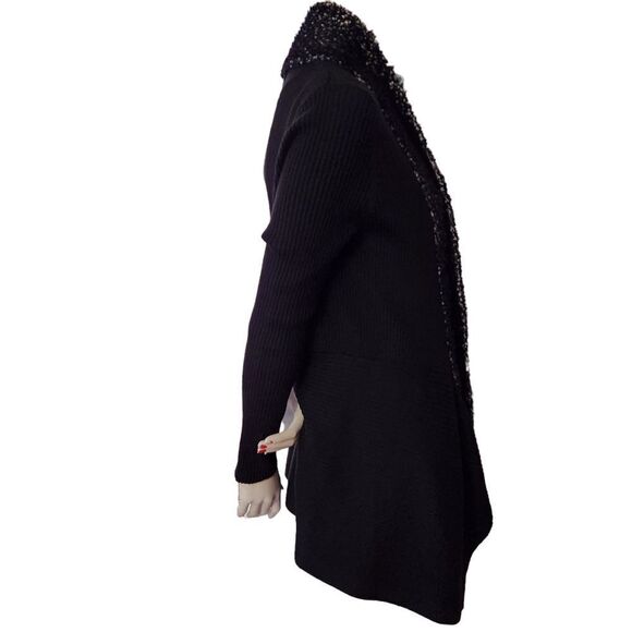 Absolutely Famous Open Front Cardigan Sweater Women's Medium Black Ribbed Knit - Picture 7 of 14